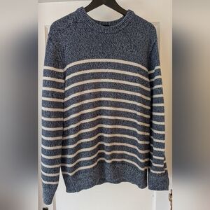 GAP Men's Crewneck Sweater - Navy and Cream Stripes